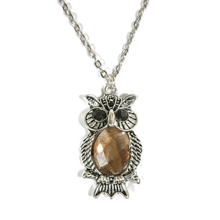 Brown Owl Chakra Beads Antique Silver Heart Silver Heart Pendant Necklace