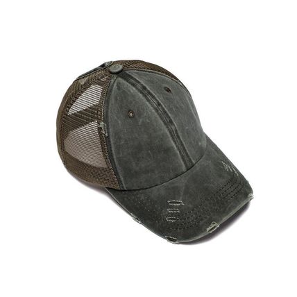 Women Distressed Baseball Cap Mesh Ponytail Hat High Messy Ponycap Trucker Hats