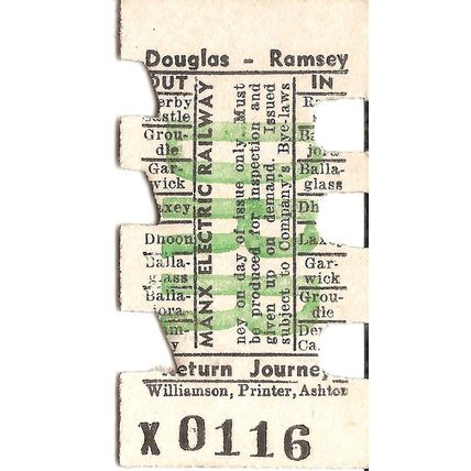Manx Electric Railway Edmondson Ticket - Douglas to Ramsey