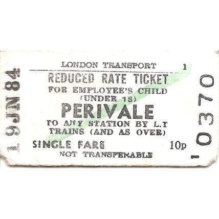 London Transport Edmondson Reduced Rate Ticket - Perivale - 10p.