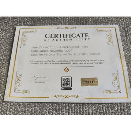 Signed, 16"x12" Photo, Donald Trump (45th & 47th President of the US) + COA