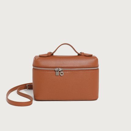 Ladies' Double Zipper Handbag Makeup Bag Brown