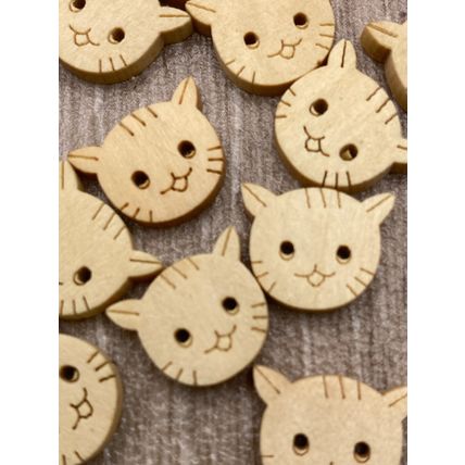 14mm Cat Head Wooden Buttons Children Animal Knitting Sewing Crocheting Craft