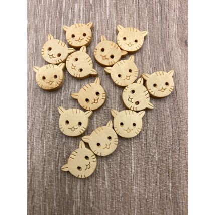 14mm Cat Head Wooden Buttons Children Animal Knitting Sewing Crocheting Craft