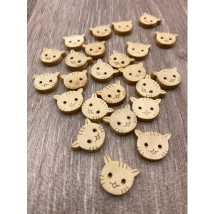 14mm Cat Head Wooden Buttons Children Animal Knitting Sewing Crocheting Craft