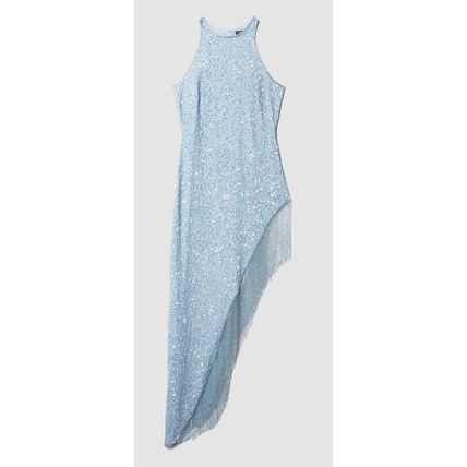 KAREN MILLEN Limited Edition Asymmetric Hem Fringe Halter Midi Dress NEW (RARE)
