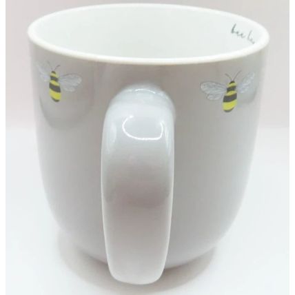 Bee Grey Ceramic Mug 9.5 CM White Inner Bee Happy Detail Microwave & Dishwasher