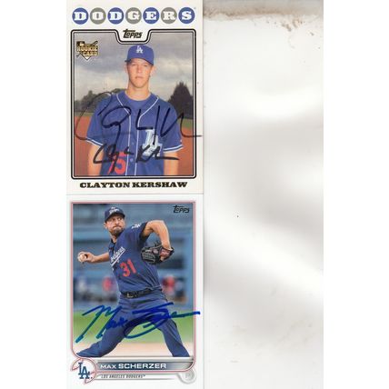 CLAYTON KERSHAW & MAX SCHERZER AUTO 2016/22 LOS ANGELES DODGERS WORLD CHAMPIONS