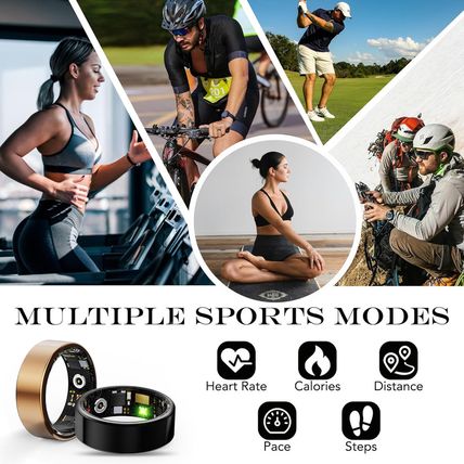 Smart Health Ring for Women Men Fitness Tracker with Heart Rate, Blood Oxygen, B