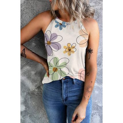 Beige Sweet Floral Tank Top