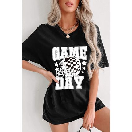 Black GAME DAY Checkerboard Rugby Football Helmet T Shirt