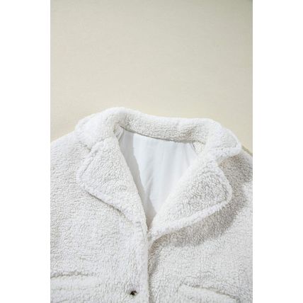 Beige Faux Fur Button Pocketed Lapel Collar Jacket