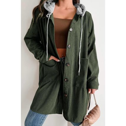 Jungle Green Oversized Corduroy Contrast Hooded Shacket