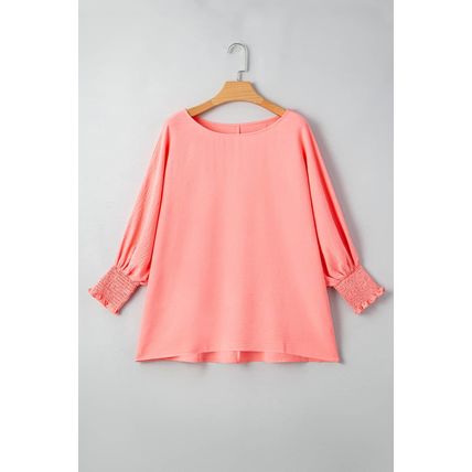 Blossom Shirred Cuffs Half Sleeve Plus Size Textured Blouse