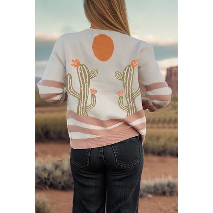 Apricot Desert Cactus Buttoned Front Sweater Cardigan