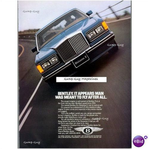 Vintage 1987 Print Ad Bentley Framable Luxury Car Mulsanne S Man Meant To Fly