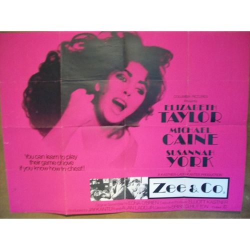 ZEE & CO. Elizabeth Taylor, Michael Caine 1971 Movie Quad Poster