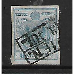 AUSTRIA 1850 SG 10 9K BLUE IMPERF FINE USED