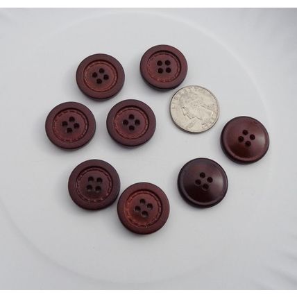 8 Imitation Stitch Faux Leather Style Buttons 22mm Brownish 020
