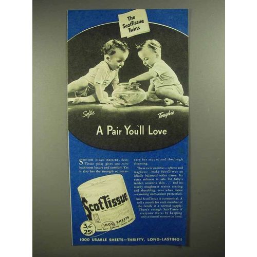 1942 Scott Tissue Waldorf Toilet Paper Ad - Twins A Pair You'll Love