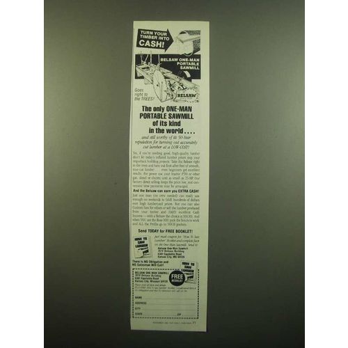 1980 Belsaw One-an Portable Sawmill Ad - Turn Your Timber Into Cash