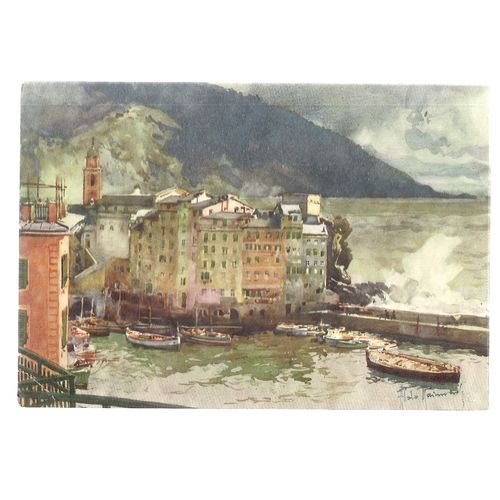 IL PORTO, CAMOGLI, ITALY unused vintage postcard signed painting =
