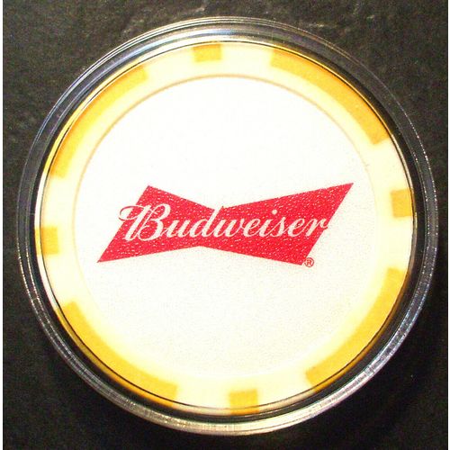 Budweiser Beer Bowtie Poker Chip Golf Ball Marker - Yellow Inserts