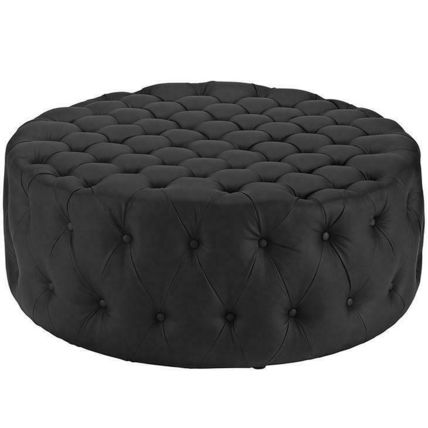 Black / White Cocktail Coffee Table Ottoman Upholstered Button Tufted Vinyl