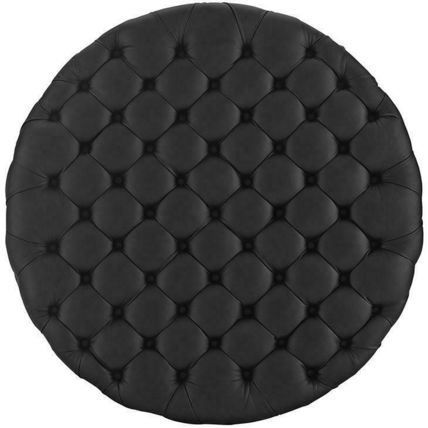 Black / White Cocktail Coffee Table Ottoman Upholstered Button Tufted Vinyl
