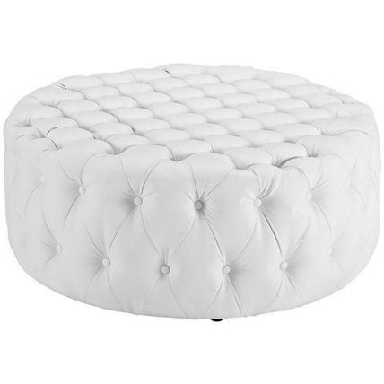 Black / White Cocktail Coffee Table Ottoman Upholstered Button Tufted Vinyl