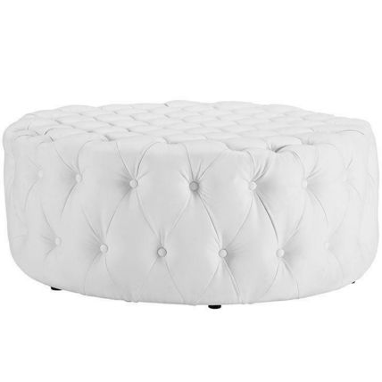 Black / White Cocktail Coffee Table Ottoman Upholstered Button Tufted Vinyl