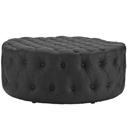 Black / White Cocktail Coffee Table Ottoman Upholstered Button Tufted Vinyl