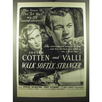 1950 Walk Softly, Stranger Movie Ad - Joseph Cotton and Valli