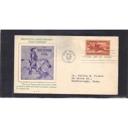 FDC W.M.G. 894 3c Pony Express (Cachet-Type/A) CV42933