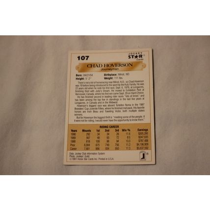 Chad Hoverson 1991 Jockey Star NO. 107