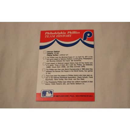 1989 Fleer Philles Team History Stickerback w/4 more various TEAM LOGO Stickers