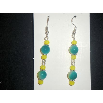 Large blended turquoise & yellow glass swing earrings