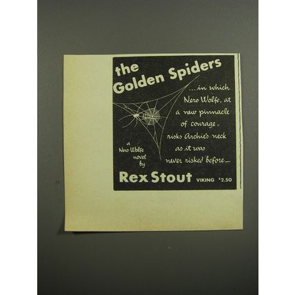1953 The Golden Spiders Book by Rex Stout Advertisement - A Nero Wolfe novel