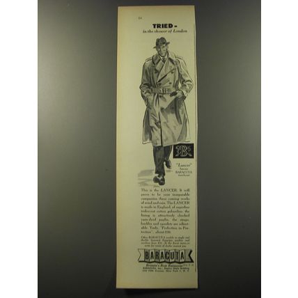 1953 Baracuta Lancer Trenchcoat Ad - Tried in the shower of London