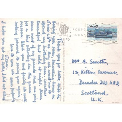 South Africa postcard of flowers. “Summertime”