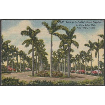 Entrance to Boca Raton Club, Boca Raton, Florida, 1952 - FEC News Co Postcard