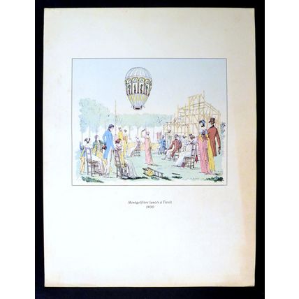 MONTGOLFIERE LANCEE A TIVOLI 1956 Hot Air Balloon - LITHOGRAPH