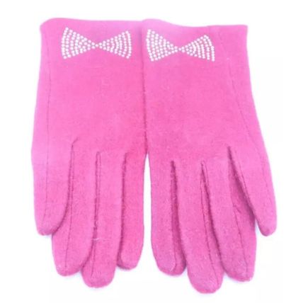 Ladies Gloves Burgundy with Diamante Bow Detail 23 CM Clothing Accessory Gift