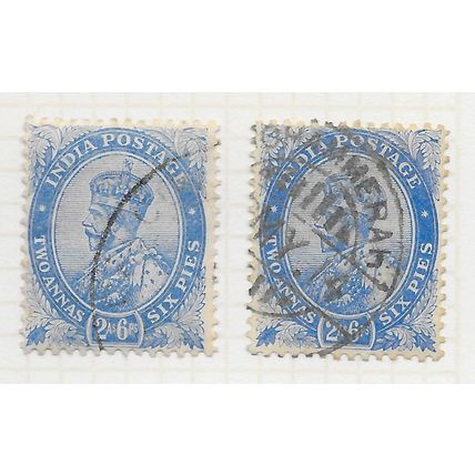 INDIA 1911 K5 TWO ANNAS SIX PIES BLUE 2 STAMP LOT SG171 171 SG USED