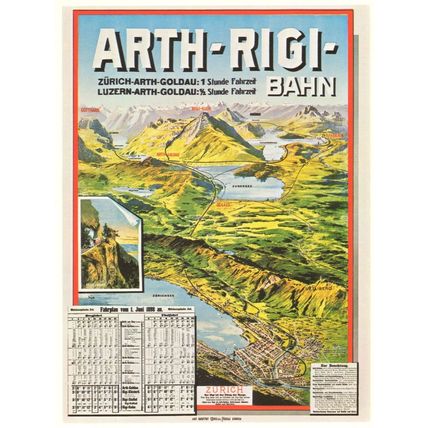 Arth Rigi Bahn 1898 Switzerland Railway Timetable Poster Postcard