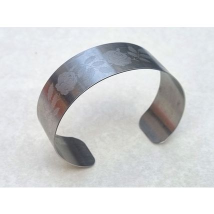 Wide Silver Tone Floral Cuff Bracelet, Etched Rose Botanical Bangle, Vintage