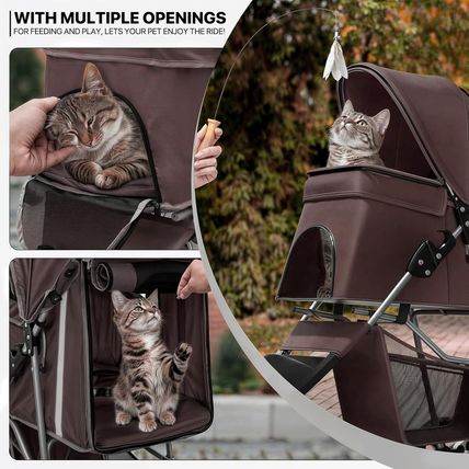 Monibloom Foldable Dog Strollers for Small Dogs with Weather Cover, 3 Wheels Pet