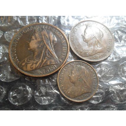 1901 Victoria Veiled Head penny, half-penny & farthing.