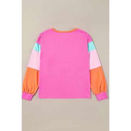 Rose Red Chenille MERRY Christmas Patched Colorblock Long Sleeve Top