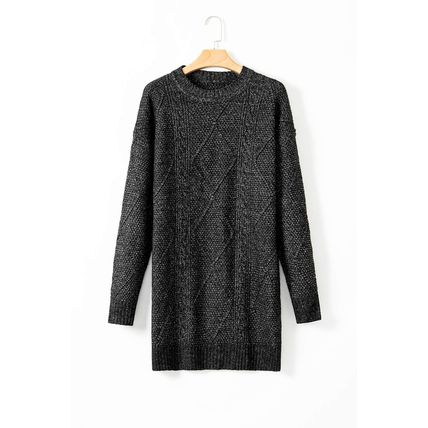 Black Cable Knit Drop Shoulder Loose Fit Sweater Dress